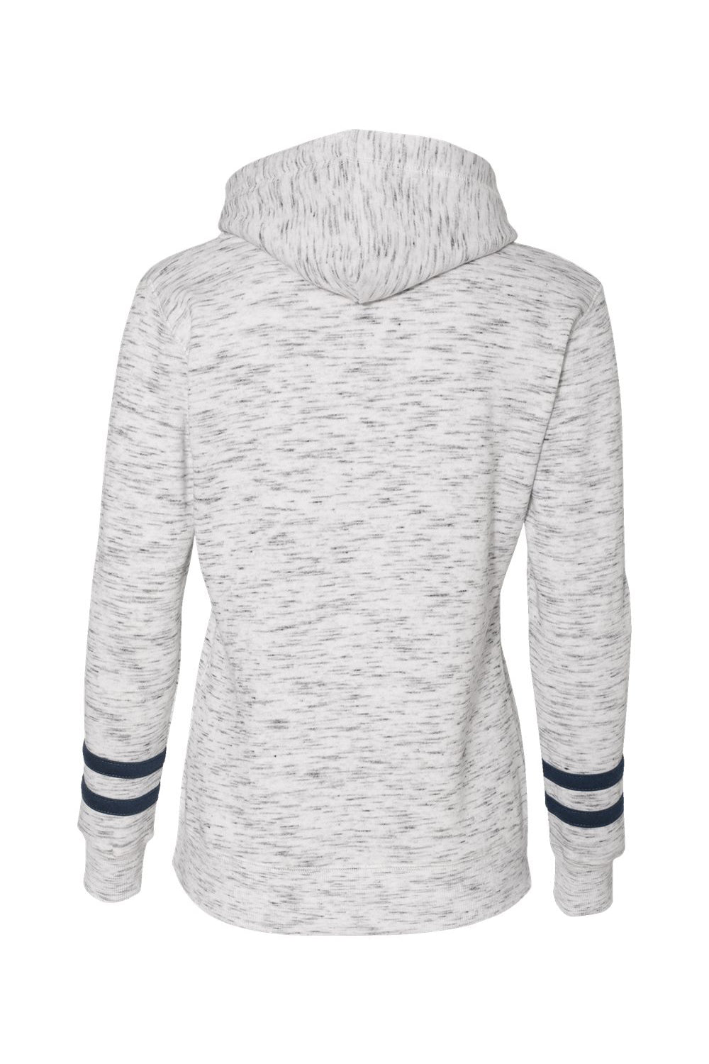 J America JA8674/8674 Womens Fleece Hooded Sweatshirt Hoodie w/ Pouch Pocket White/Navy Blue Flat Back