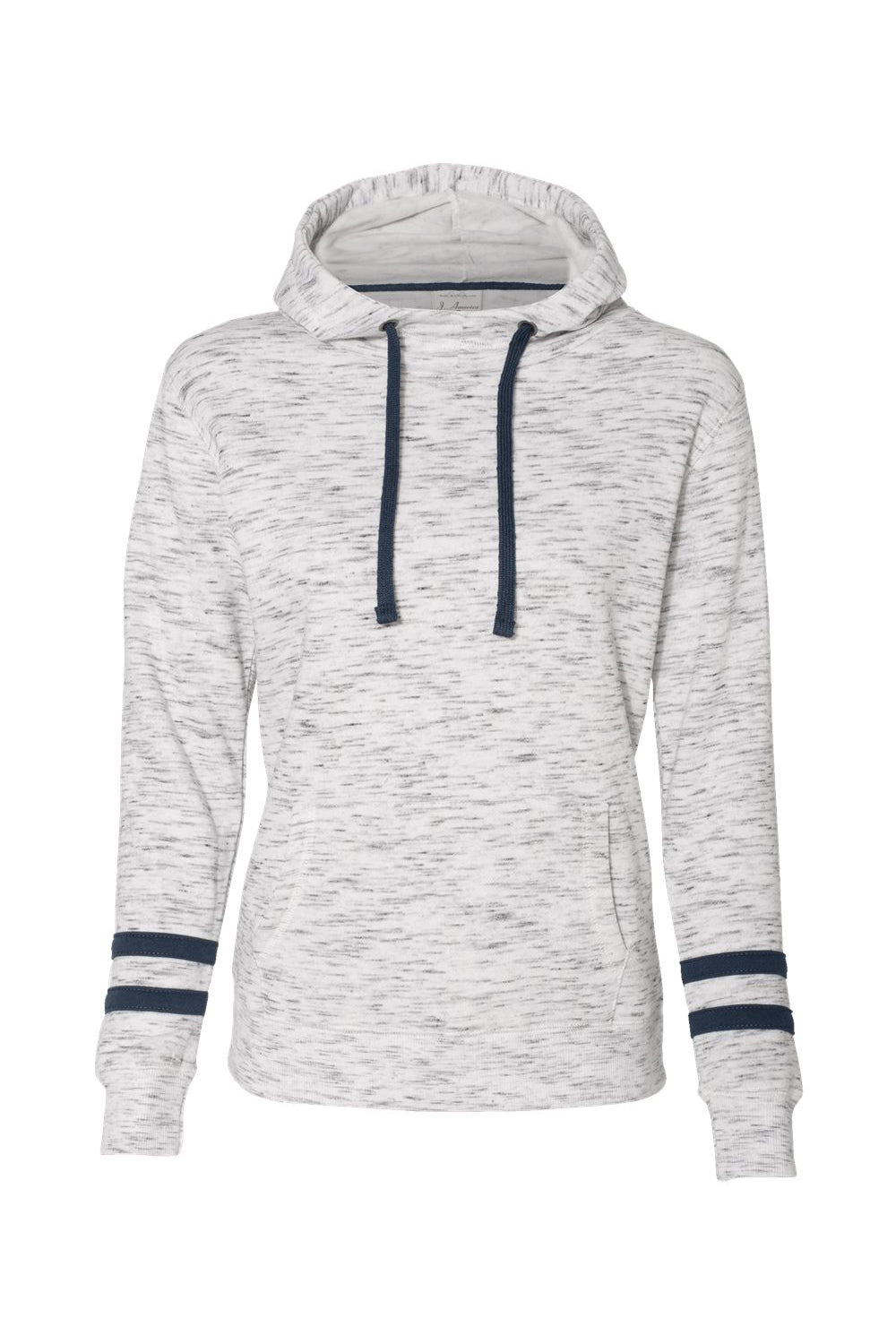 J America JA8674/8674 Womens Fleece Hooded Sweatshirt Hoodie w/ Pouch Pocket White/Navy Blue Flat Front