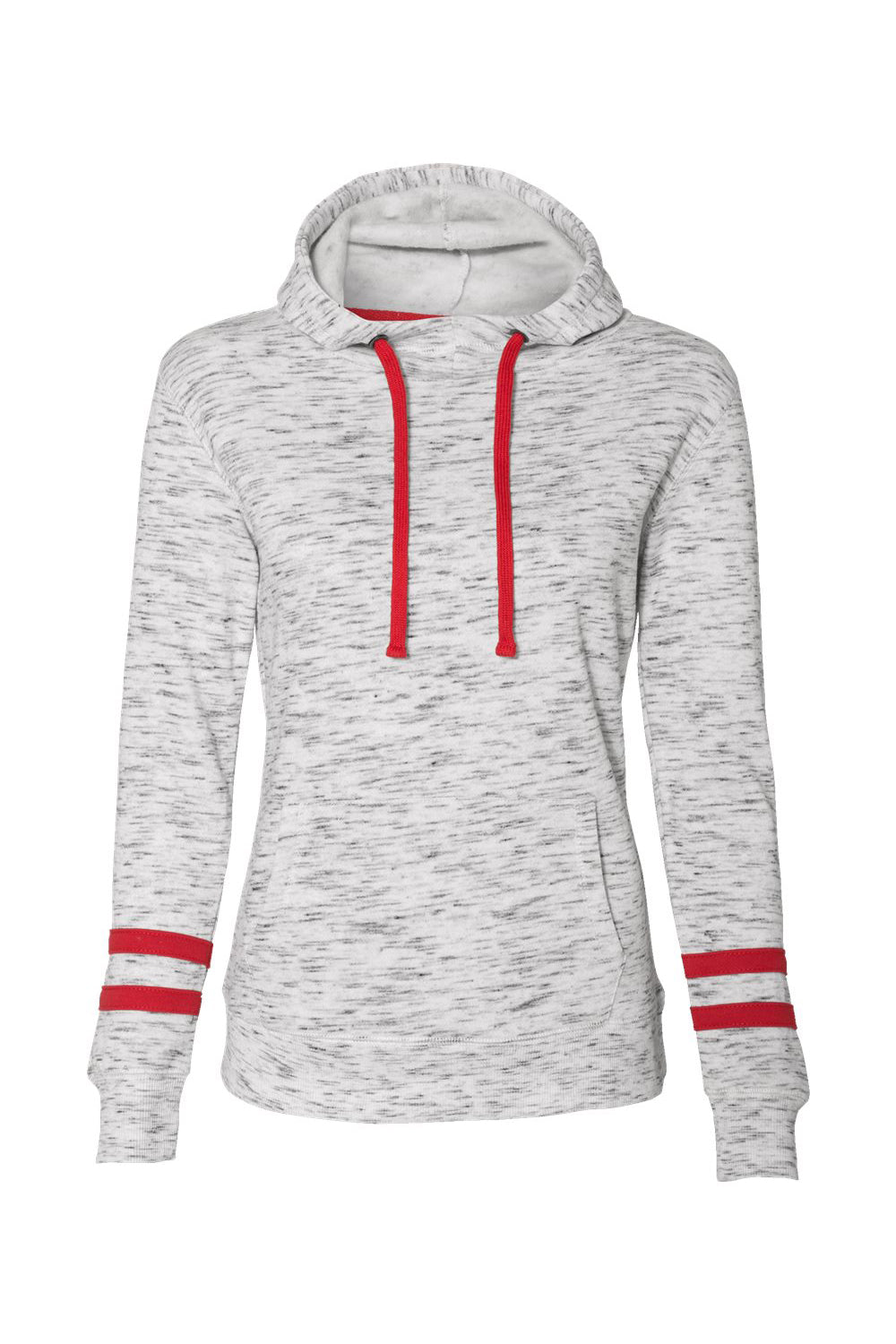 J America JA8674/8674 Womens Fleece Hooded Sweatshirt Hoodie w/ Pouch Pocket White/Red Flat Front