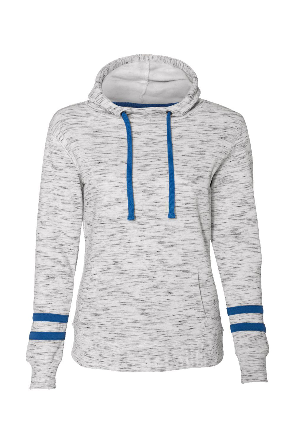 J America JA8674/8674 Womens Fleece Hooded Sweatshirt Hoodie w/ Pouch Pocket White/Royal Blue Flat Front