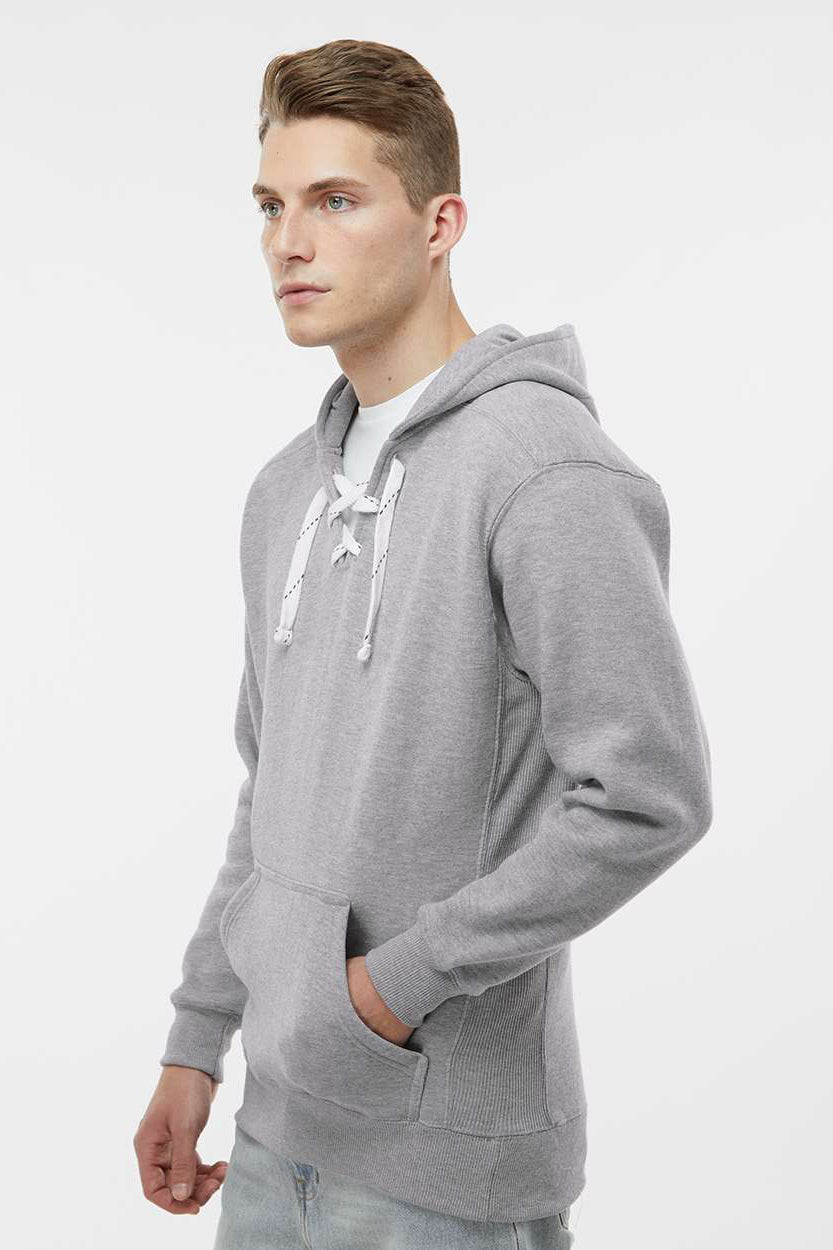 J America JA8830/8830 Mens Sport Lace Hooded Sweatshirt Hoodie w/ Pouch Pocket Oxford Grey Model Side