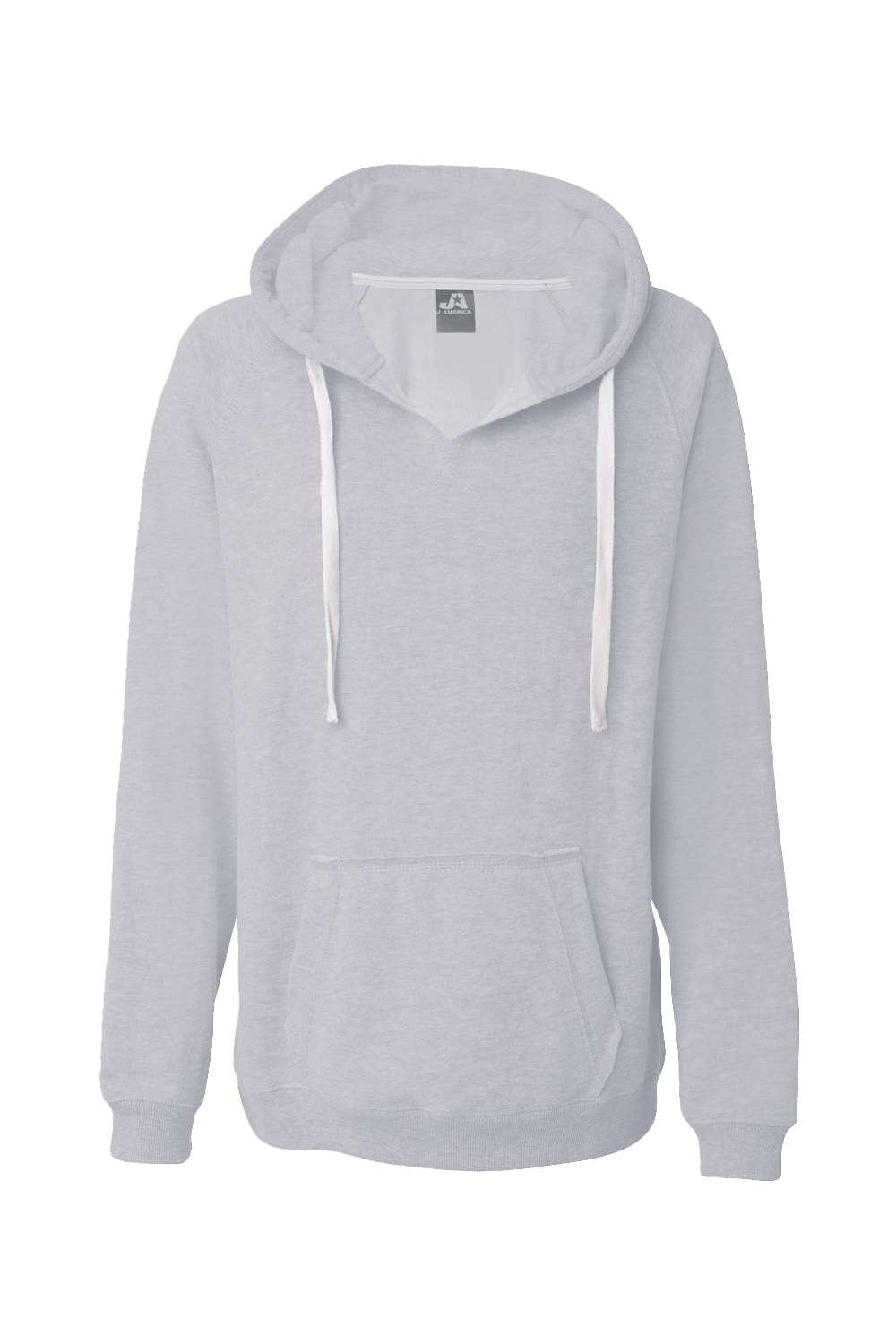 J America JA8836/8836 Womens Sydney Sueded Fleece Hooded Sweatshirt Hoodie w/ Pouch Pocket Oxford Grey Flat Front