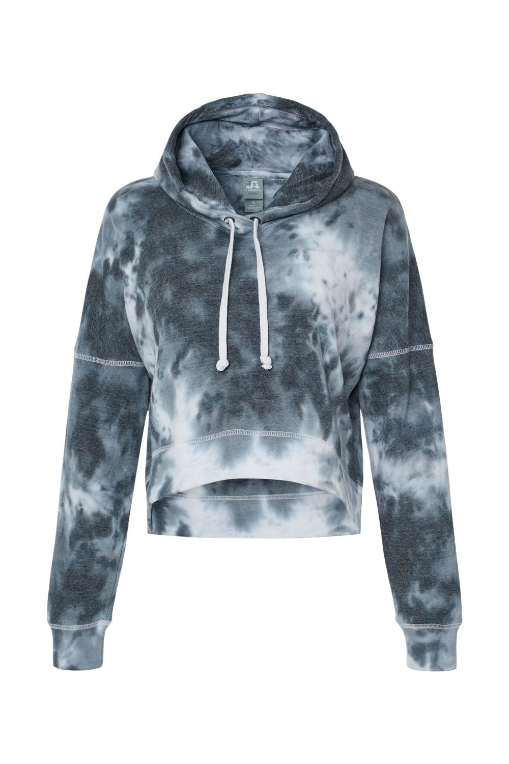 J America 8853JA Womens Cropped Hooded Sweatshirt Hoodie Black Tie Dye Flat Front