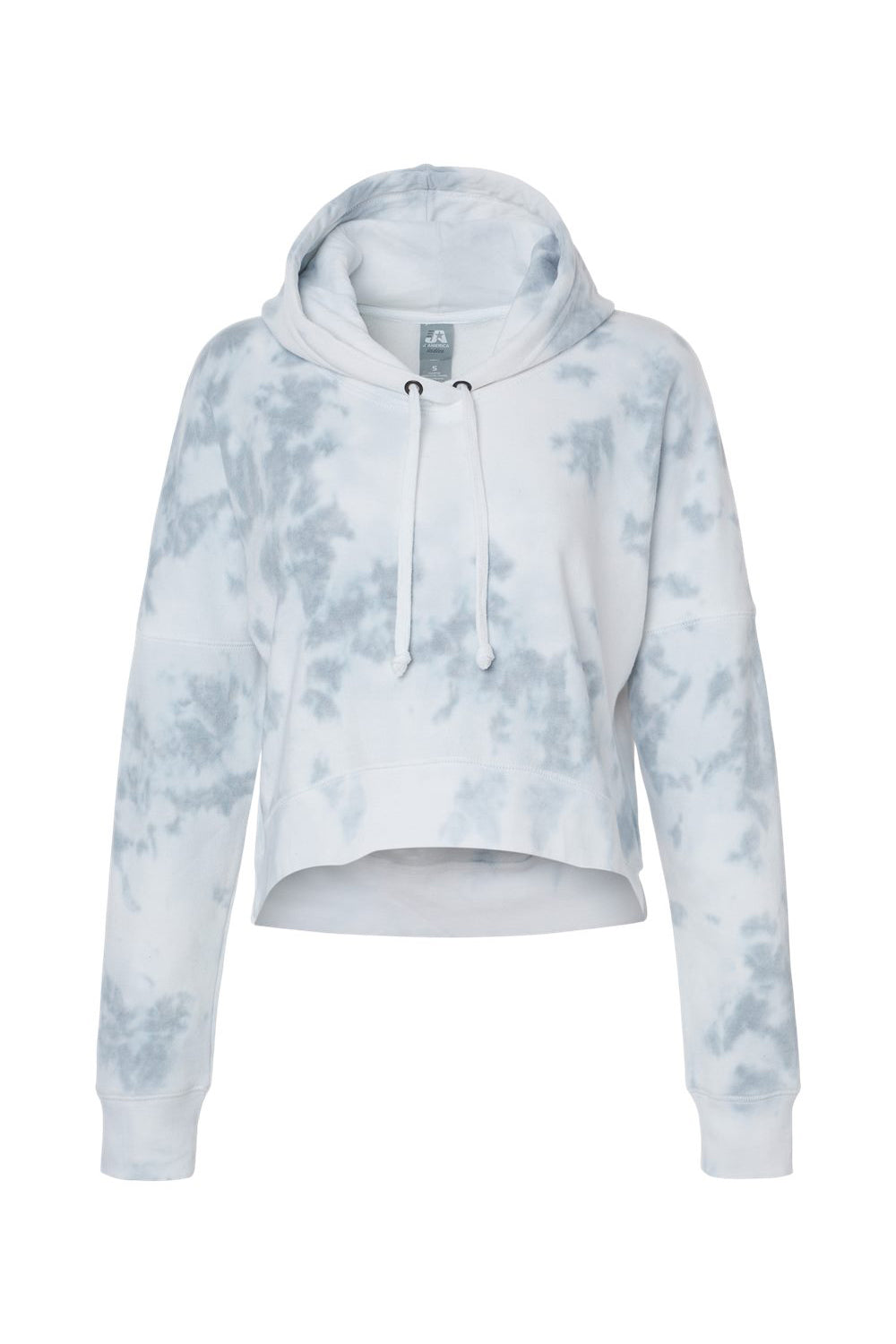 J America 8853JA Womens Cropped Hooded Sweatshirt Hoodie Grey Tie Dye Flat Front