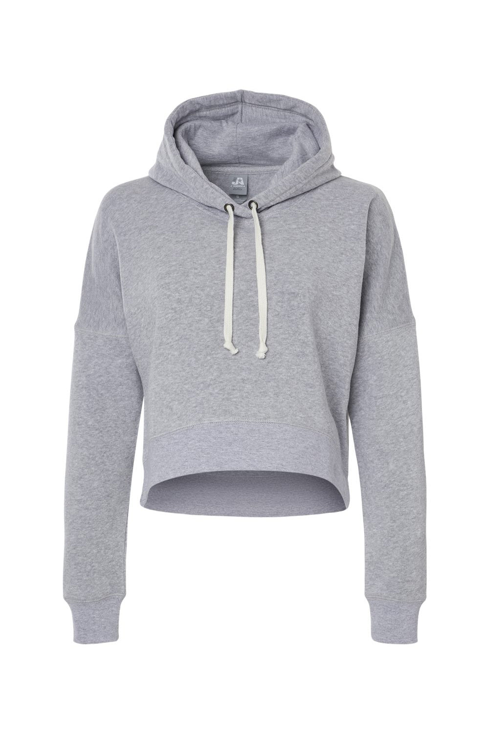 J America 8853JA Womens Cropped Hooded Sweatshirt Hoodie Grey Triblend Flat Front