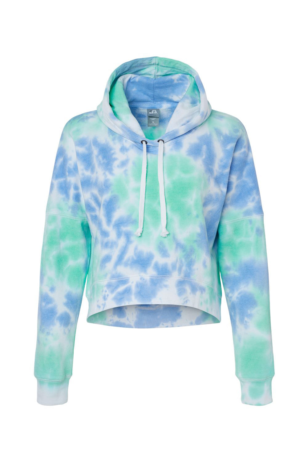 J America 8853JA Womens Cropped Hooded Sweatshirt Hoodie Lagoon Tie Dye Flat Front