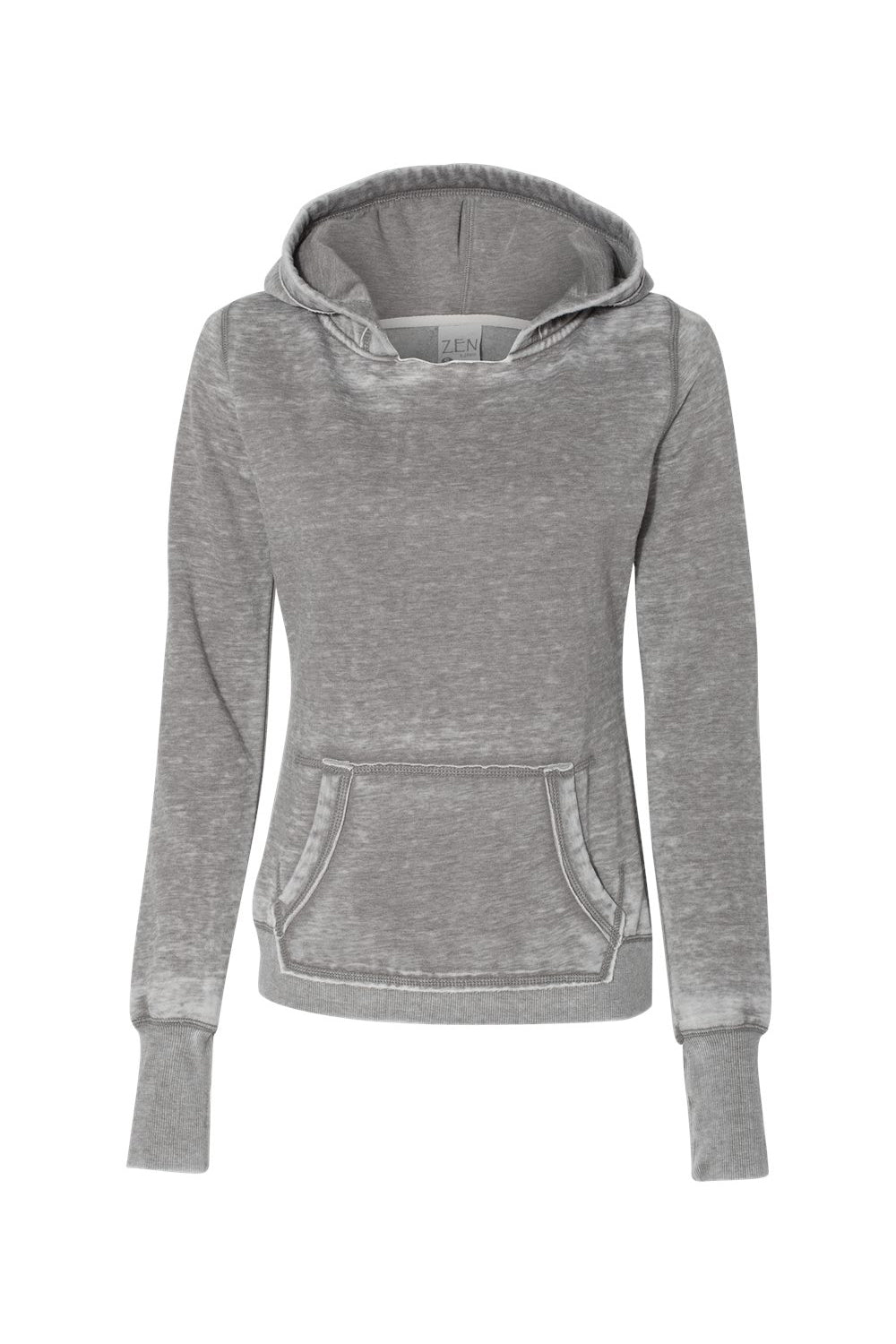 J America JA8912/8912 Womens Zen Burnout Fleece Hooded Sweatshirt Hoodie w/ Pouch Pocket Cement Grey Flat Front