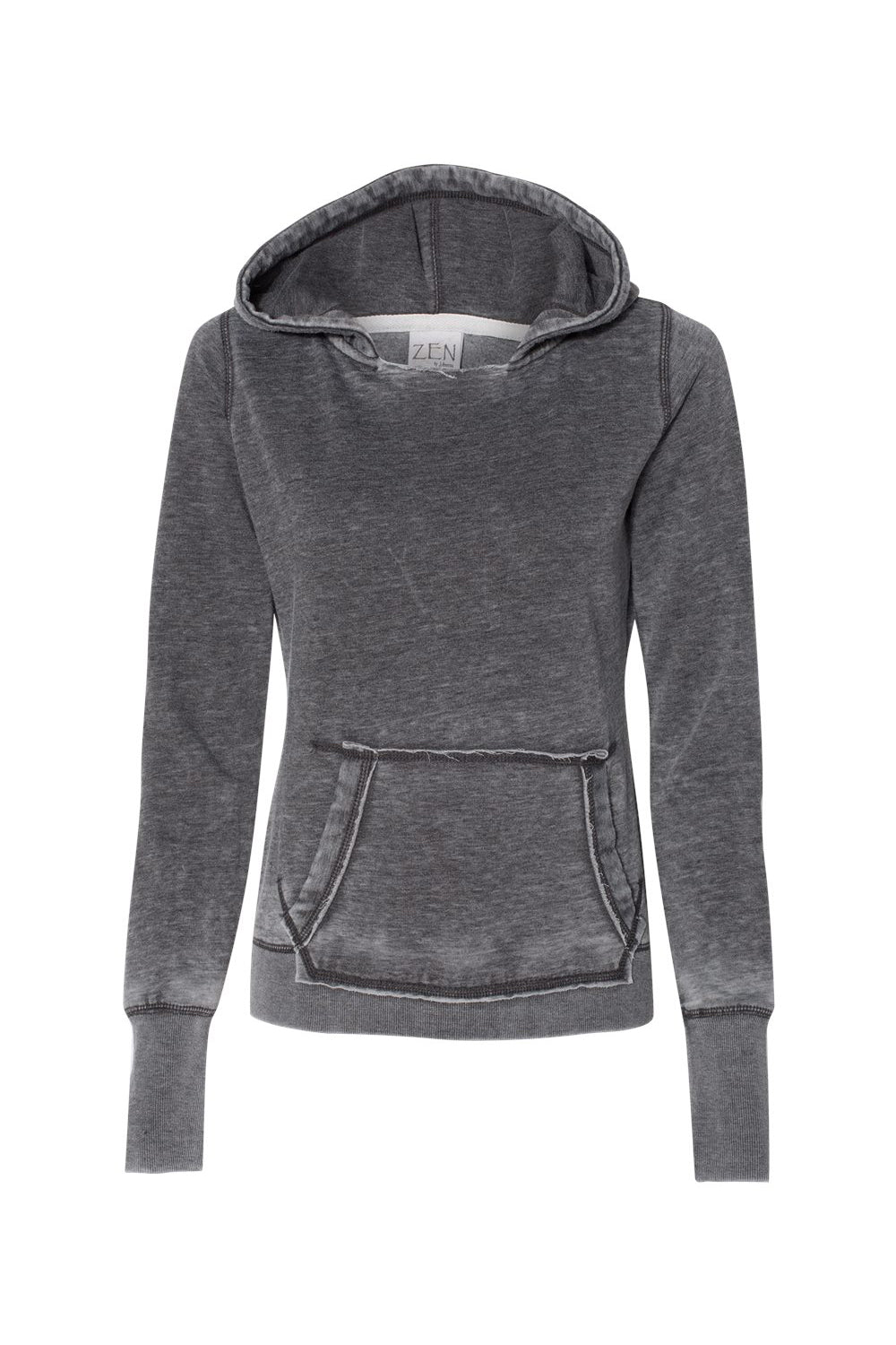 J America JA8912/8912 Womens Zen Burnout Fleece Hooded Sweatshirt Hoodie w/ Pouch Pocket Dark Smoke Grey Flat Front