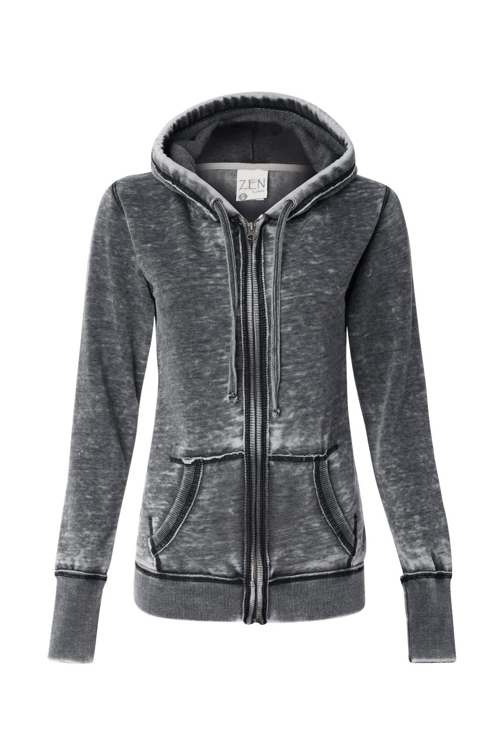 J America JA8913/8913 Womens Zen Burnout Fleece Full Zip Hooded Sweatshirt Hoodie w/ Pockets Dark Smoke Grey Flat Front