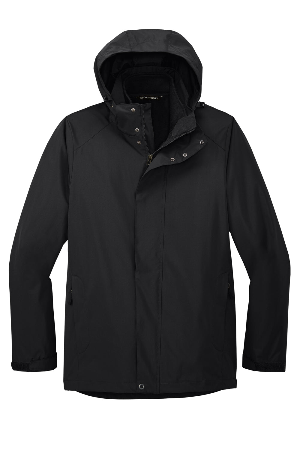 Port Authority J123 Mens All Weather 3-in-1 Water Resistant Full Zip Hooded Jacket Black Flat Front