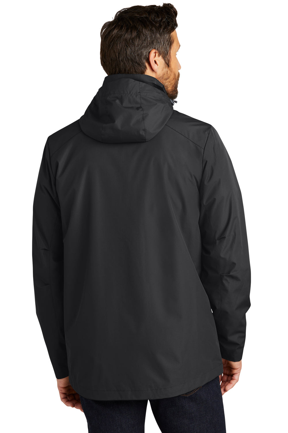 Port Authority J123 Mens All Weather 3-in-1 Water Resistant Full Zip Hooded Jacket Black Model Back