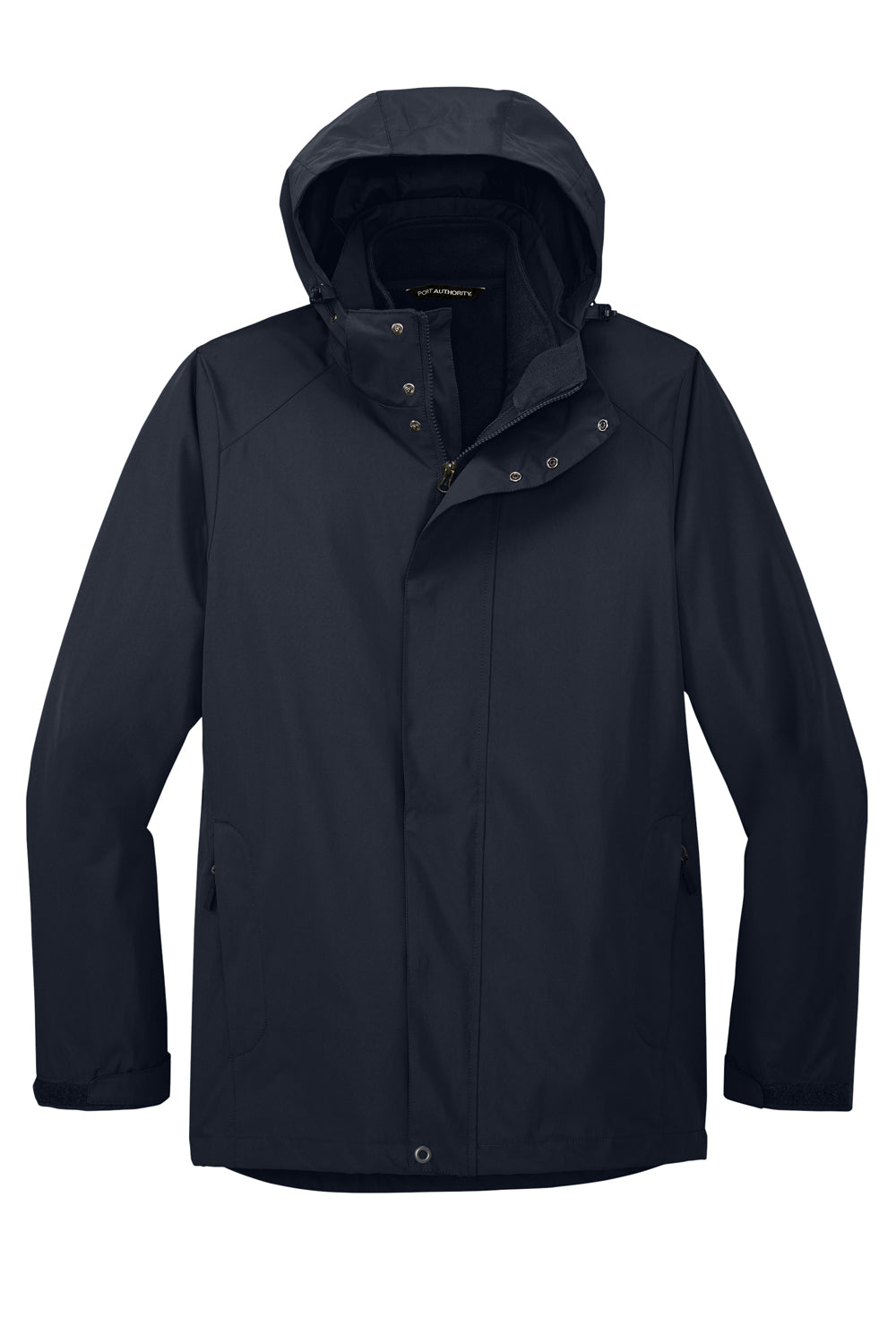 Port Authority J123 Mens All Weather 3-in-1 Water Resistant Full Zip Hooded Jacket River Navy Blue Flat Front