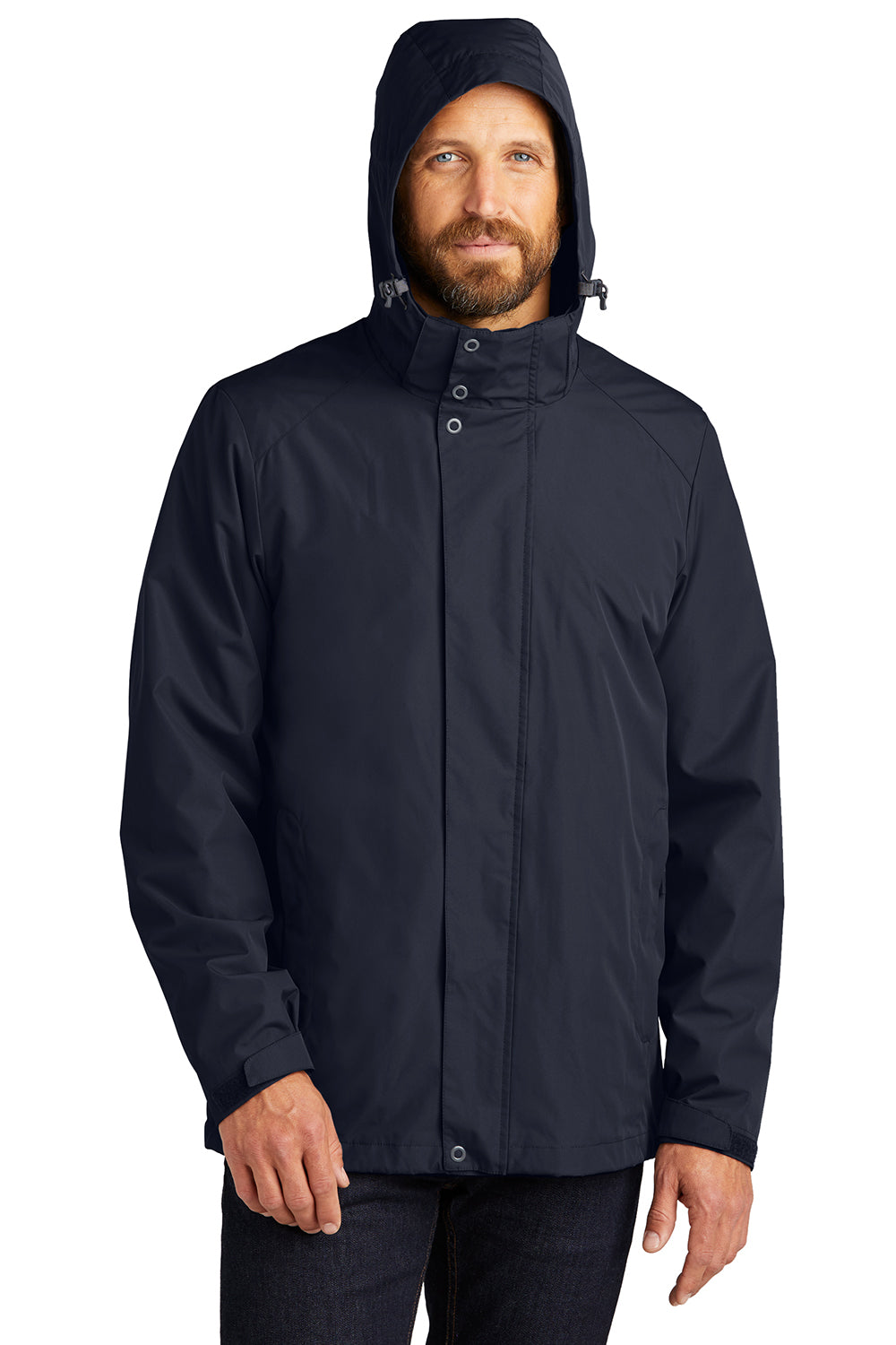 Port Authority J123 Mens All Weather 3-in-1 Water Resistant Full Zip Hooded Jacket River Navy Blue Model 3q