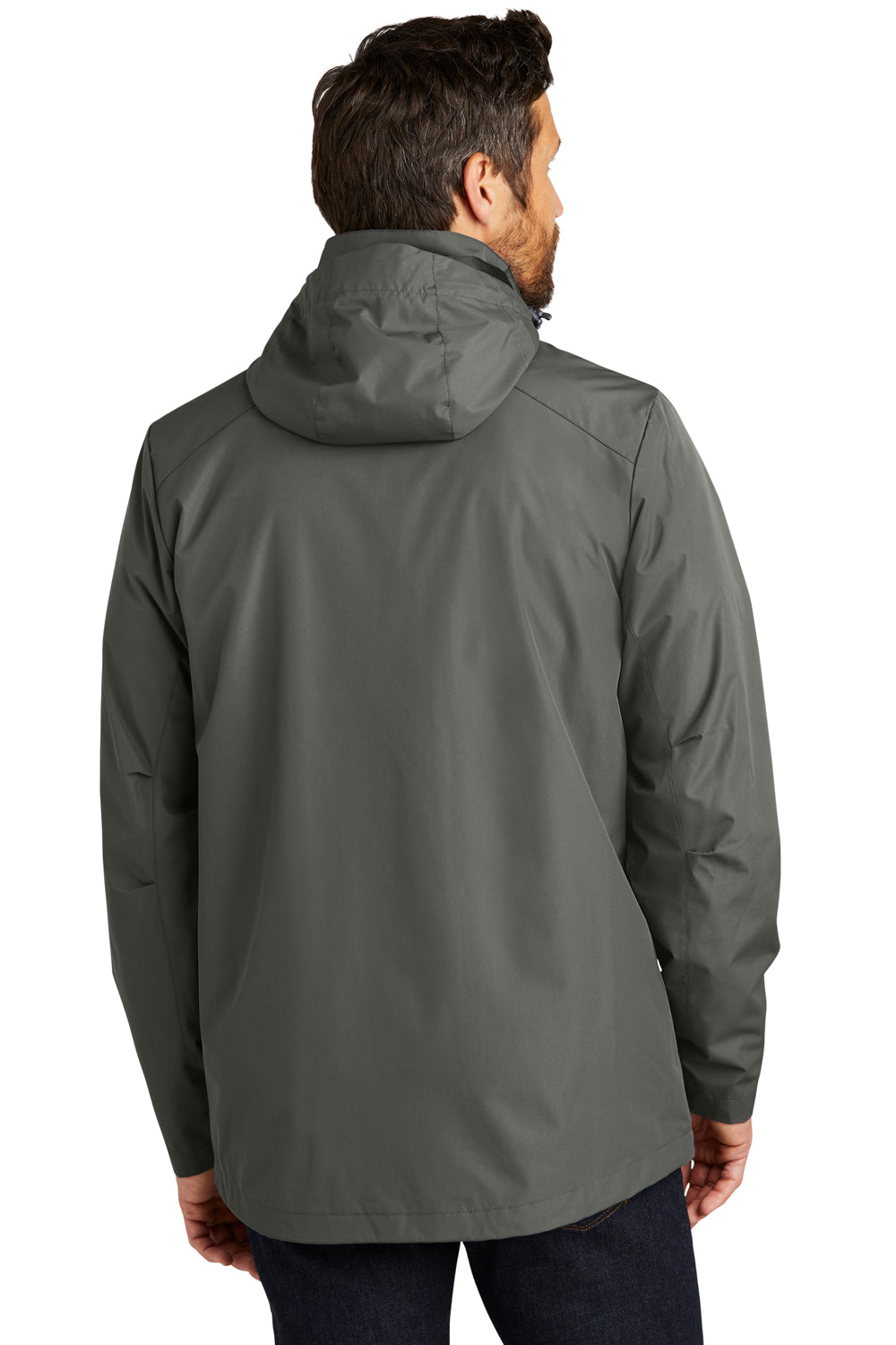 Port Authority J123 Mens All Weather 3-in-1 Water Resistant Full Zip Hooded Jacket Storm Grey Model Back