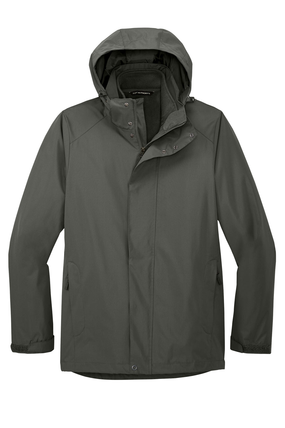 Port Authority J123 Mens All Weather 3-in-1 Water Resistant Full Zip Hooded Jacket Storm Grey Flat Front