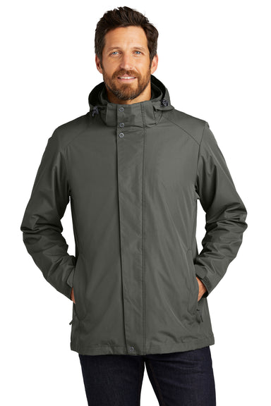 Port Authority J123 Mens All Weather 3-in-1 Water Resistant Full Zip Hooded Jacket Storm Grey Model Front