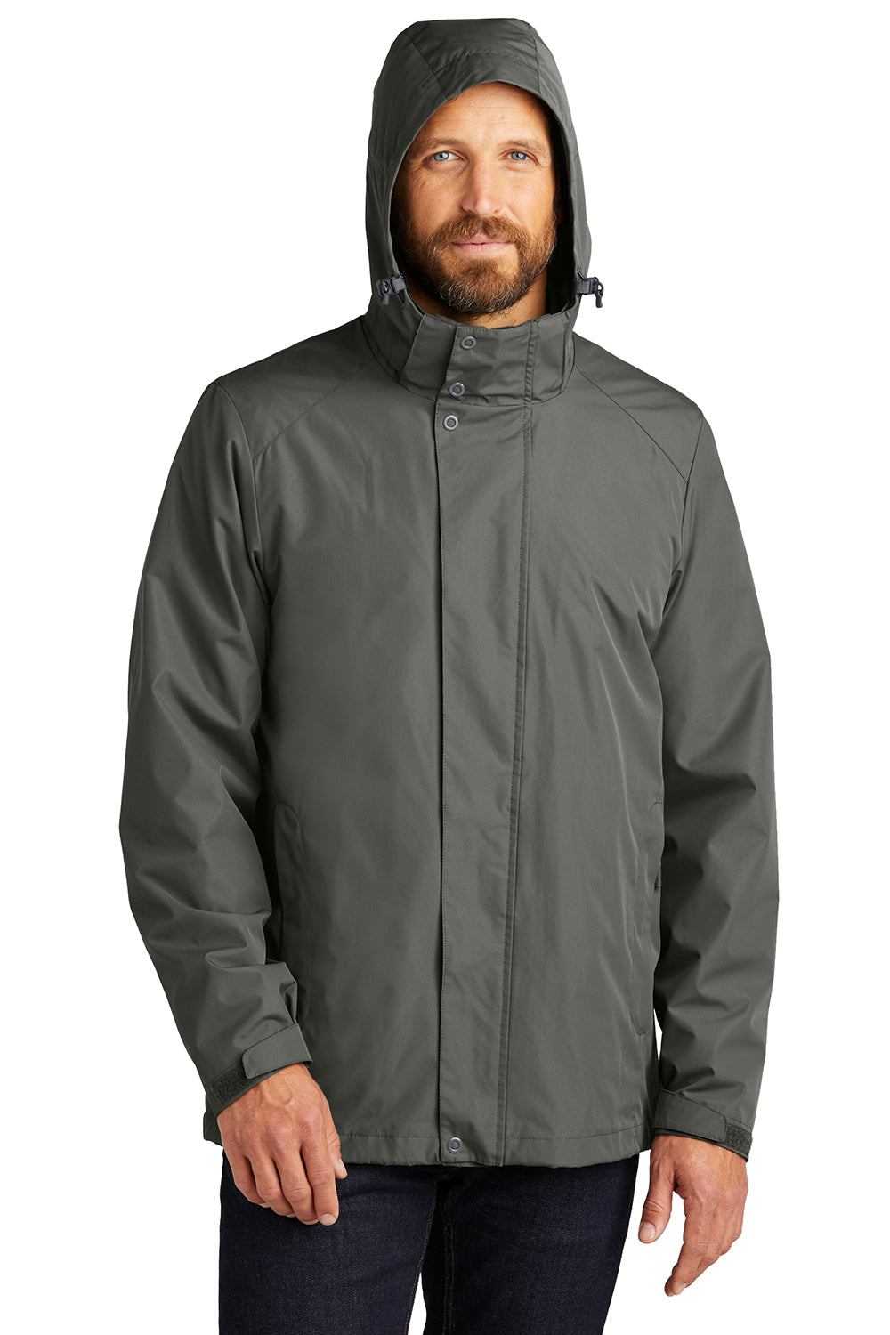 Port Authority J123 Mens All Weather 3-in-1 Water Resistant Full Zip Hooded Jacket Storm Grey Model 3q