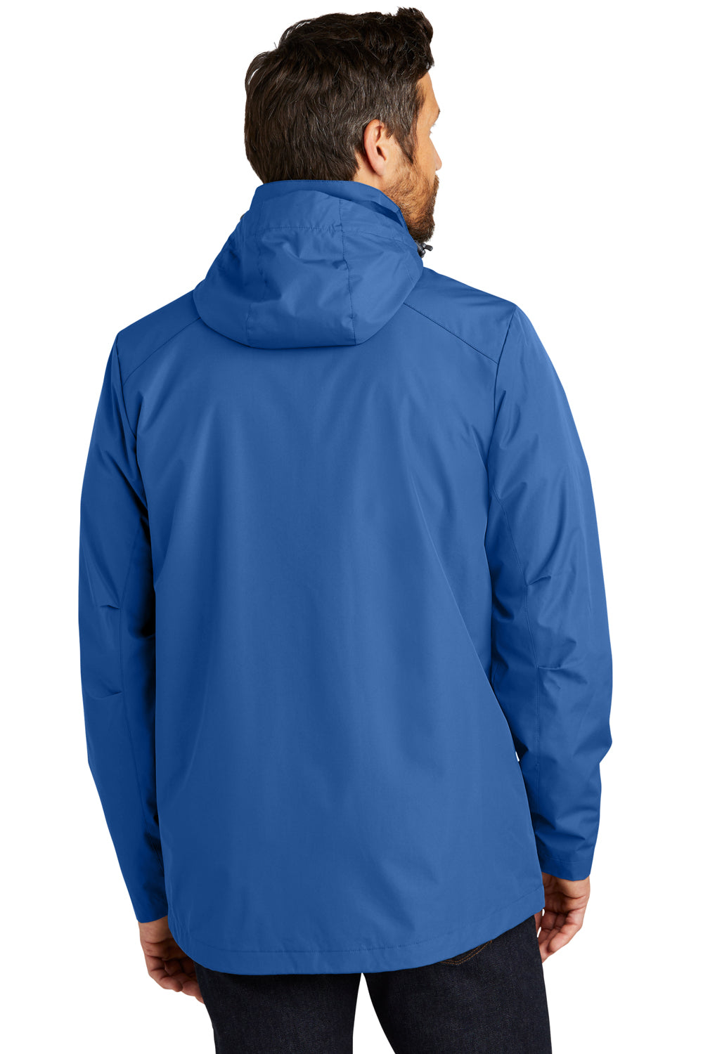 Port Authority J123 Mens All Weather 3-in-1 Water Resistant Full Zip Hooded Jacket True Blue Model Back