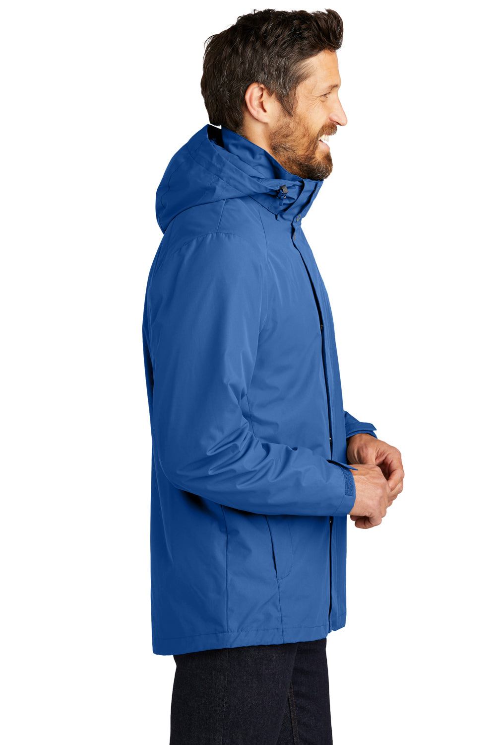 Port Authority J123 Mens All Weather 3-in-1 Water Resistant Full Zip Hooded Jacket True Blue Model Side