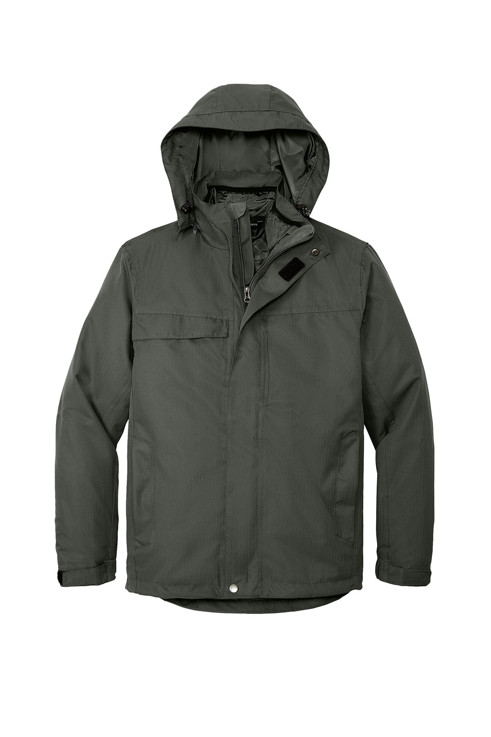 Port Authority J302 Mens Herringbone 3-in-1 Waterproof Full Zip Hooded Jacket Spruce Green Flat Front