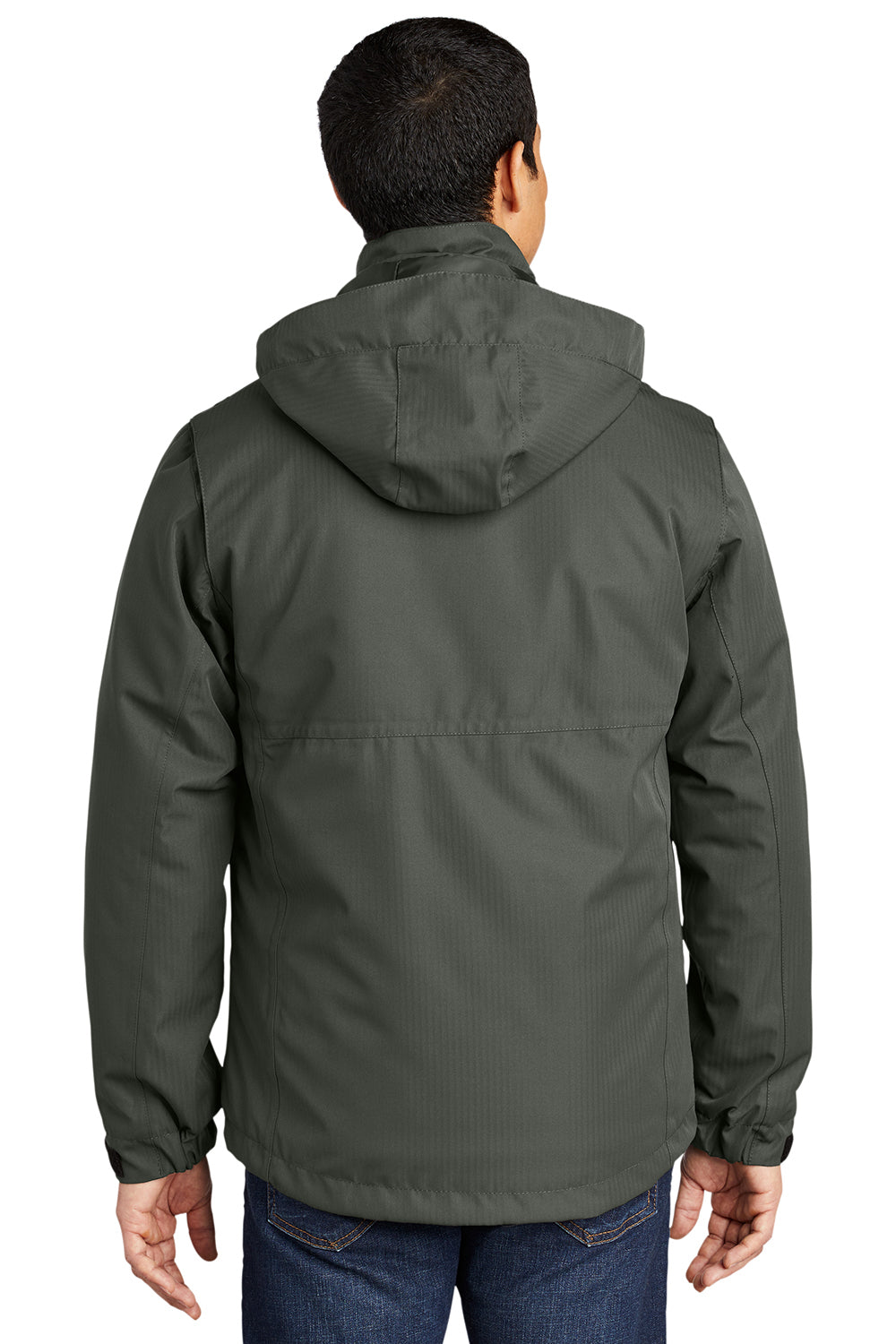 Port Authority J302 Mens Herringbone 3-in-1 Waterproof Full Zip Hooded Jacket Spruce Green Model Back