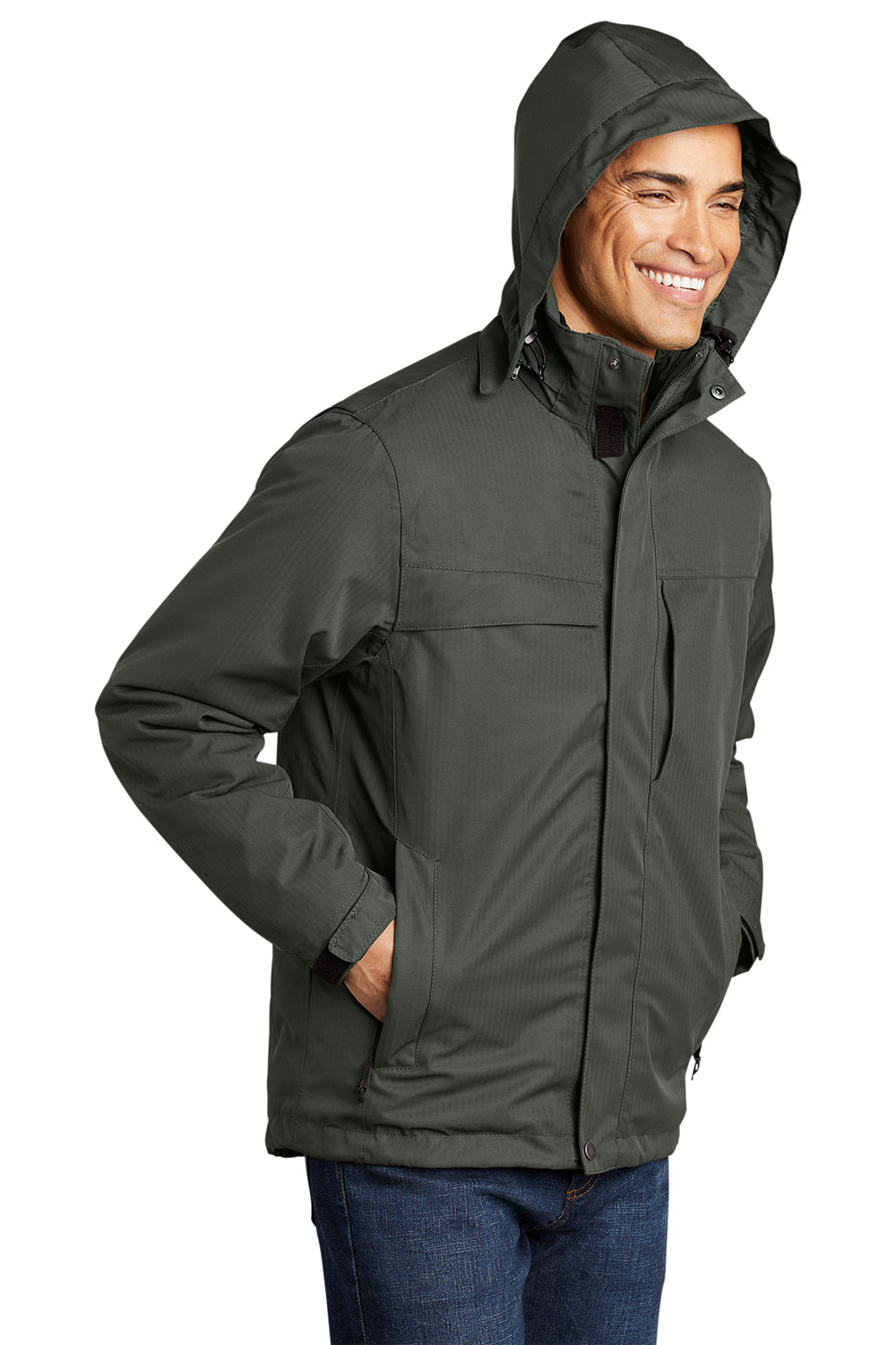 Port Authority J302 Mens Herringbone 3-in-1 Waterproof Full Zip Hooded Jacket Spruce Green Model 3q