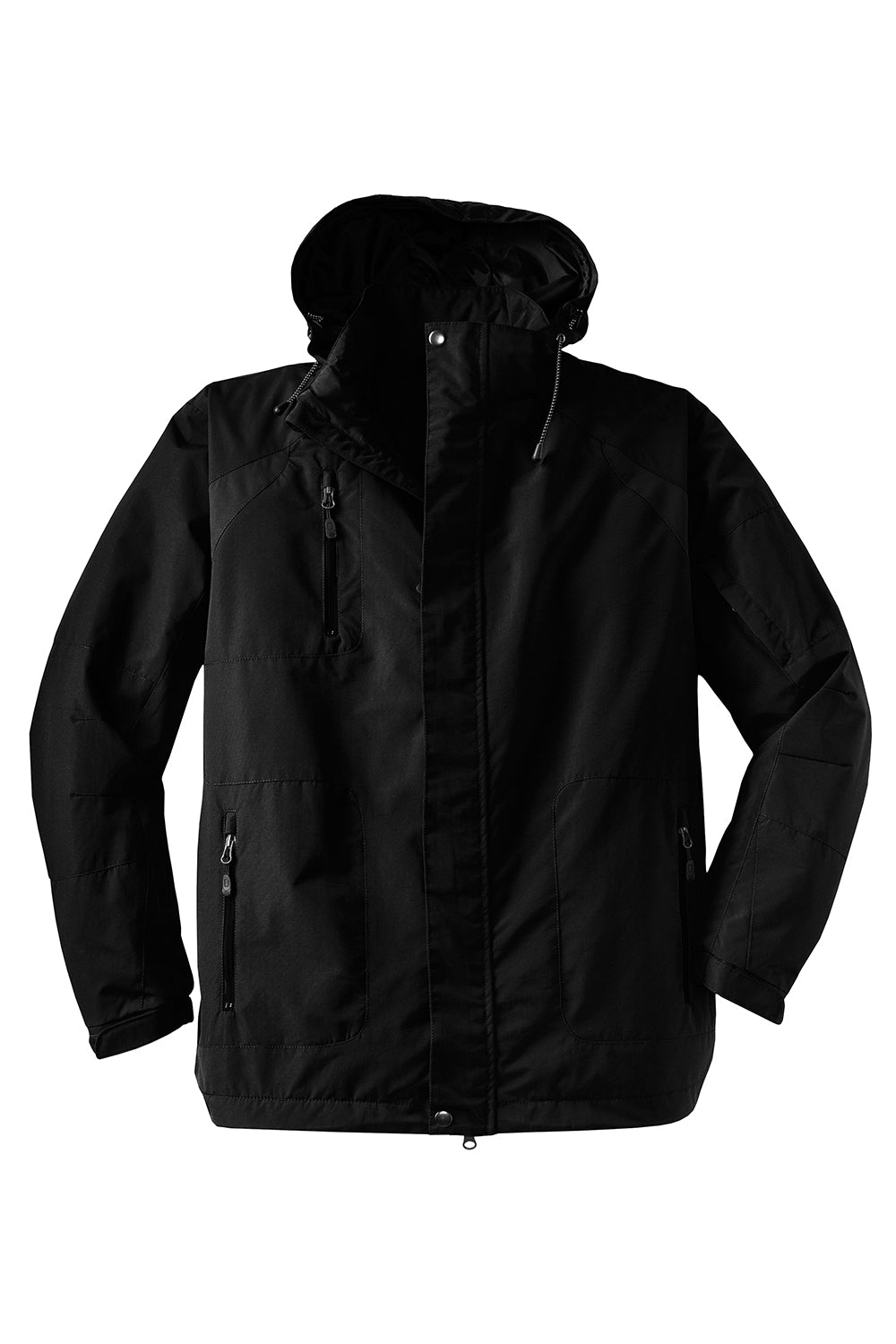 Port Authority J304 Mens All Season II Waterproof Full Zip Hooded Jacket Black Flat Front