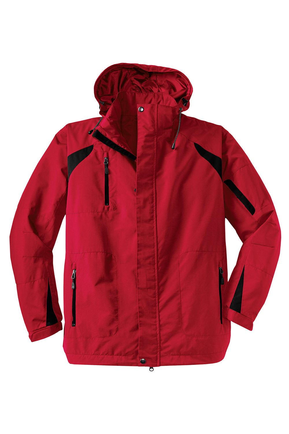 Port Authority J304 Mens All Season II Waterproof Full Zip Hooded Jacket True Red/Black Flat Front