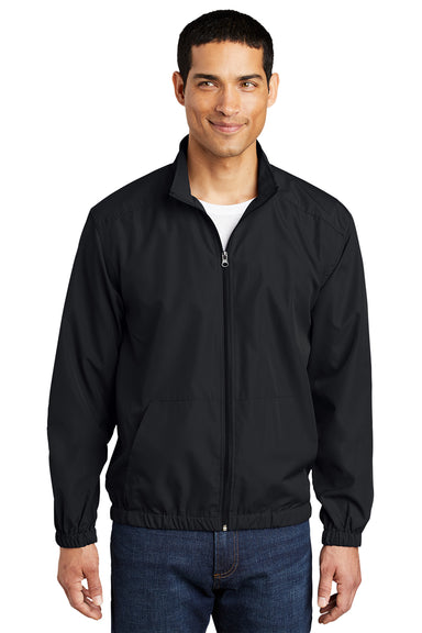 Port Authority J305 Mens Essential Water Resistant Full Zip Jacket Black Model Front