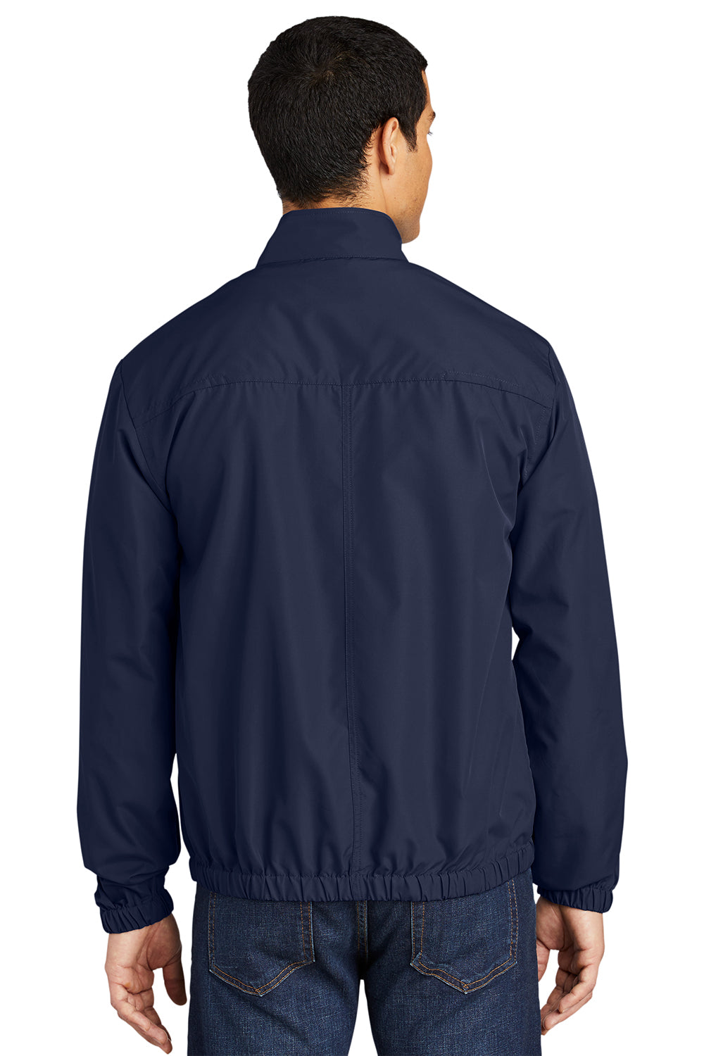 Port Authority J305 Mens Essential Water Resistant Full Zip Jacket True Navy Blue Model Back