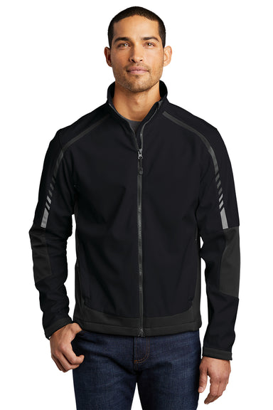 Port Authority J307 Mens Embark Wind & Water Resistant Full Zip Jacket Black/Deep Grey Model Front