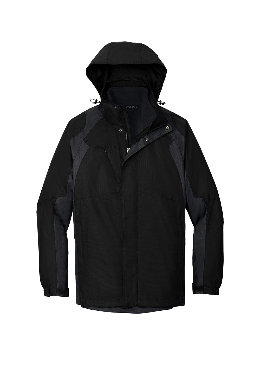 Port Authority J310 Mens Ranger 3-in-1 Waterproof Full Zip Hooded Jacket Black/Ink Grey Flat Front