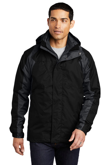 Port Authority J310 Mens Ranger 3-in-1 Waterproof Full Zip Hooded Jacket Black/Ink Grey Model Front