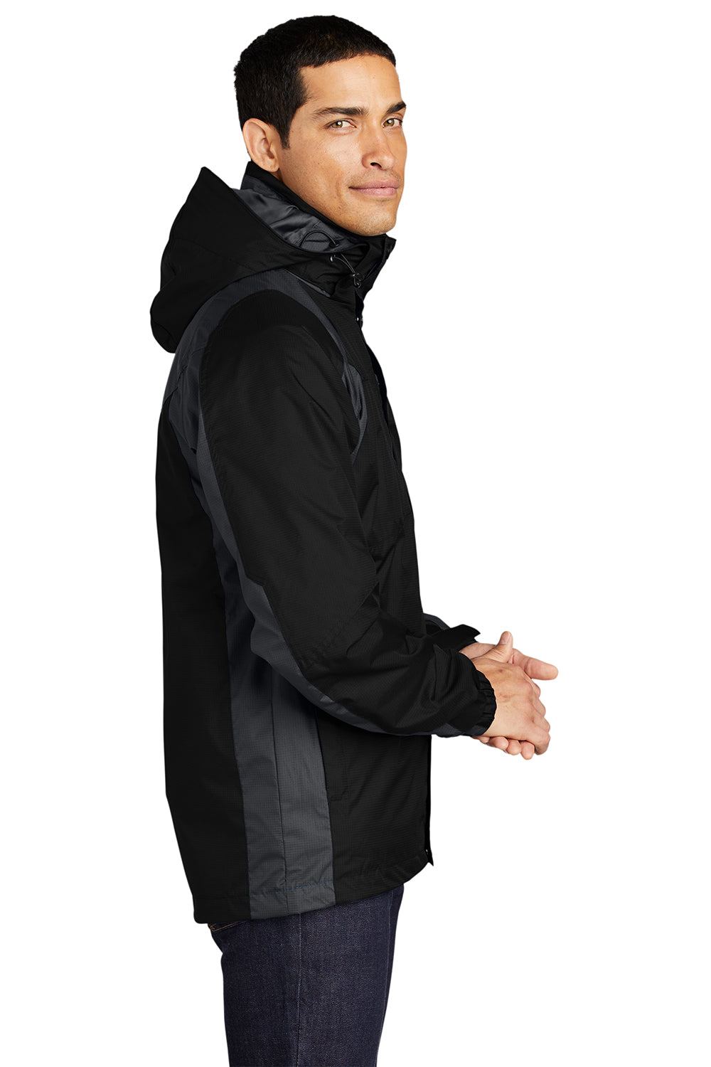 Port Authority J310 Mens Ranger 3-in-1 Waterproof Full Zip Hooded Jacket Black/Ink Grey Model Side