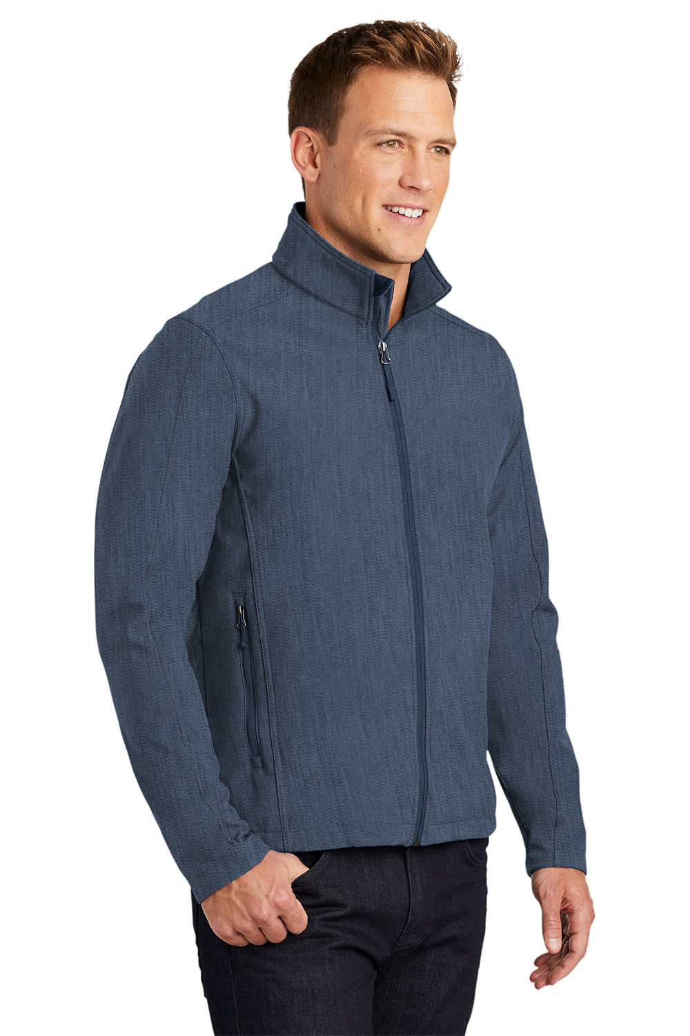 Port Authority J317/TLJ317 Mens Core Wind & Water Resistant Full Zip Jacket Heather Navy Blue Model 3q