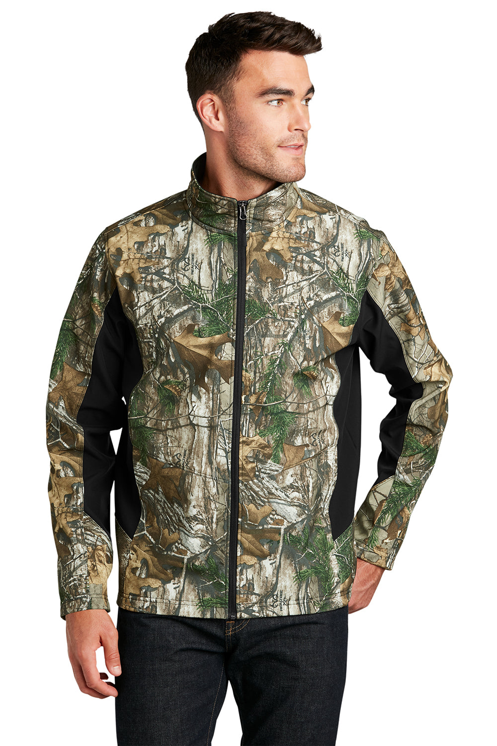 Port Authority J318C Mens Wind & Water Resistant Full Zip Jacket Realtree Xtra Camo/Black Model Front