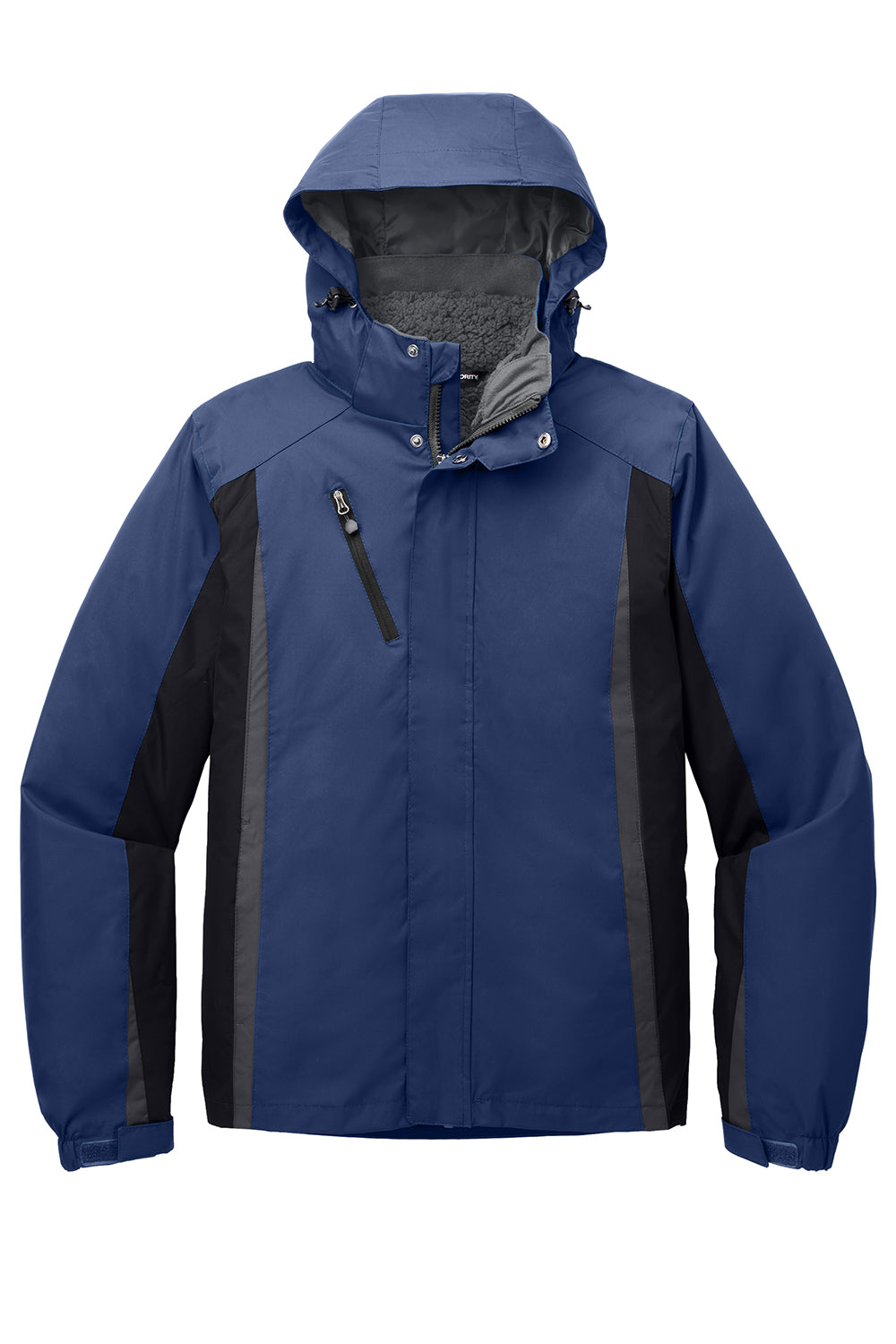 Port Authority J321 Mens 3-in-1 Wind & Water Resistant Full Zip Hooded Jacket Admiral Blue/Black/Magnet Grey Flat Front