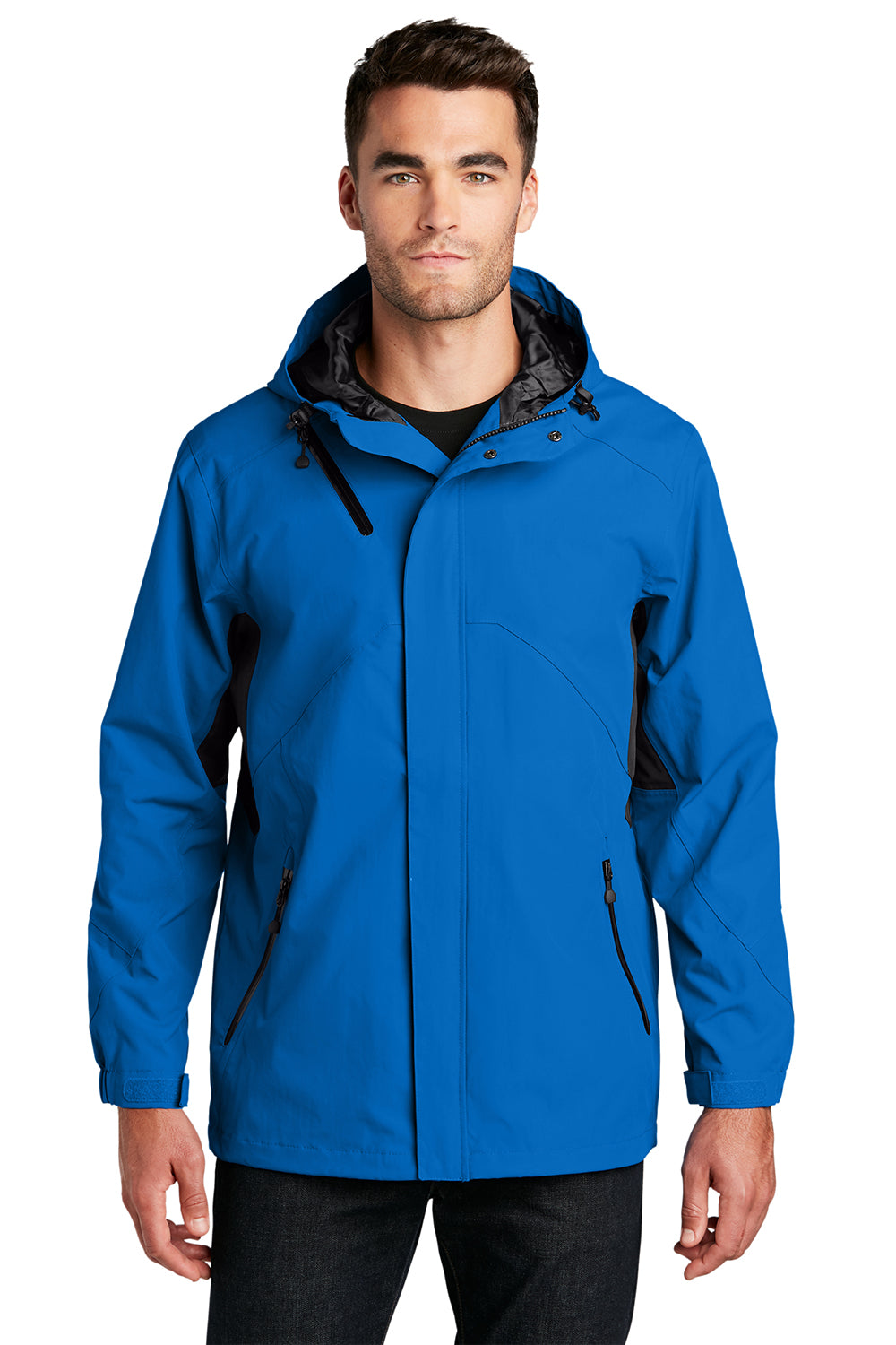 Port Authority J322 Mens Cascade Waterproof Full Zip Hooded Jacket Imperial Blue/Black Model Front