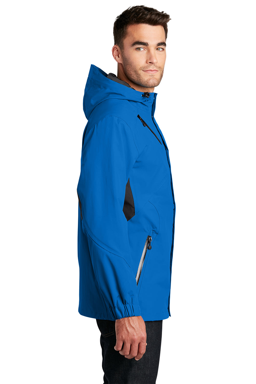 Port Authority J322 Mens Cascade Waterproof Full Zip Hooded Jacket Imperial Blue/Black Model Side