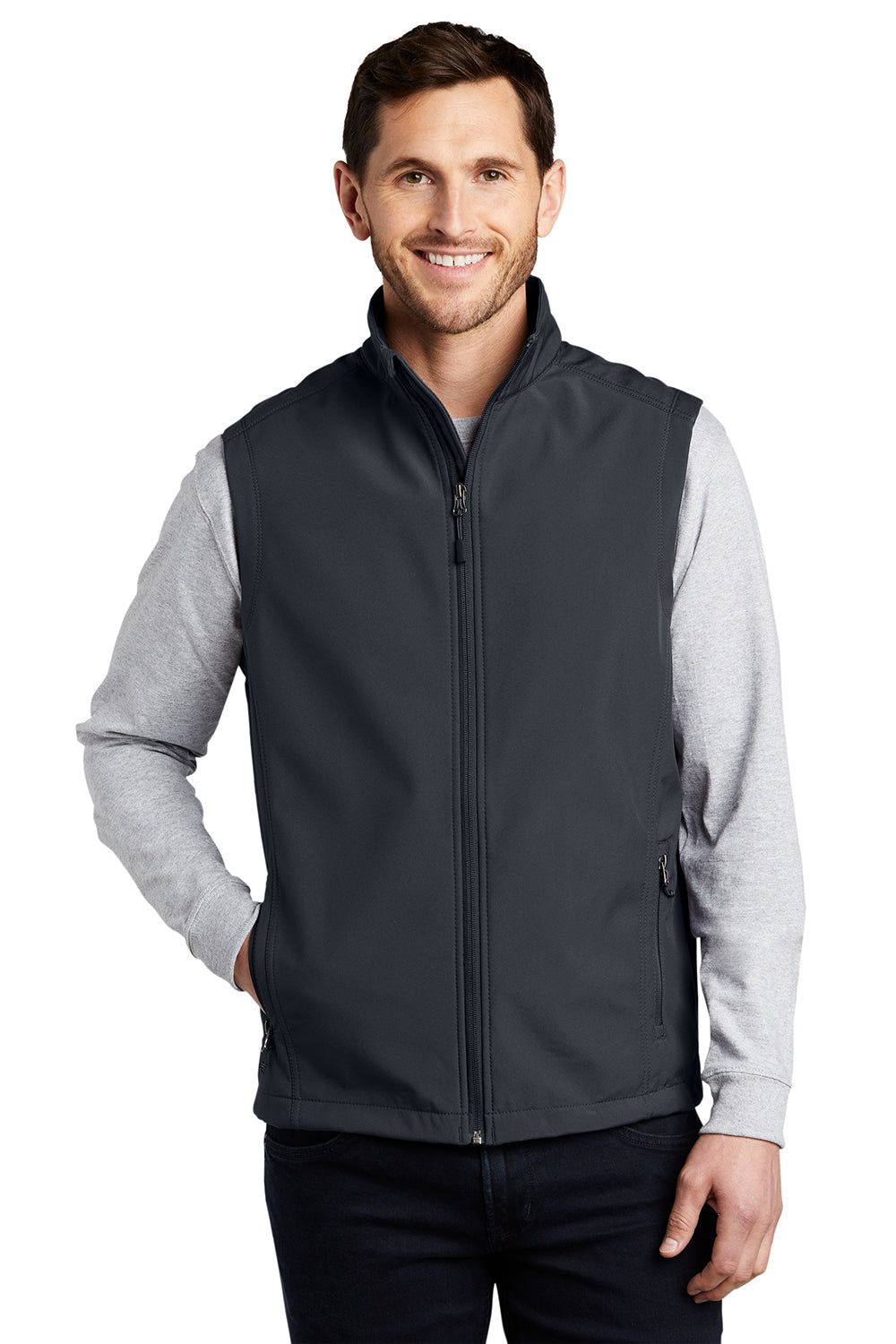 Port Authority J325 Mens Core Wind & Water Resistant Full Zip Vest Battleship Grey Model Front