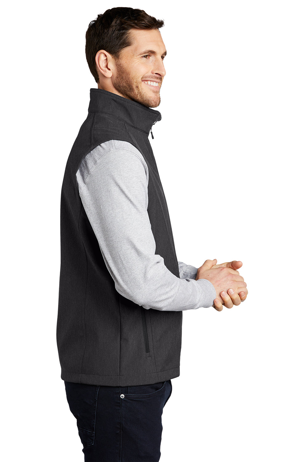 Port Authority J325 Mens Core Wind & Water Resistant Full Zip Vest Heather Charcoal Black Model Side