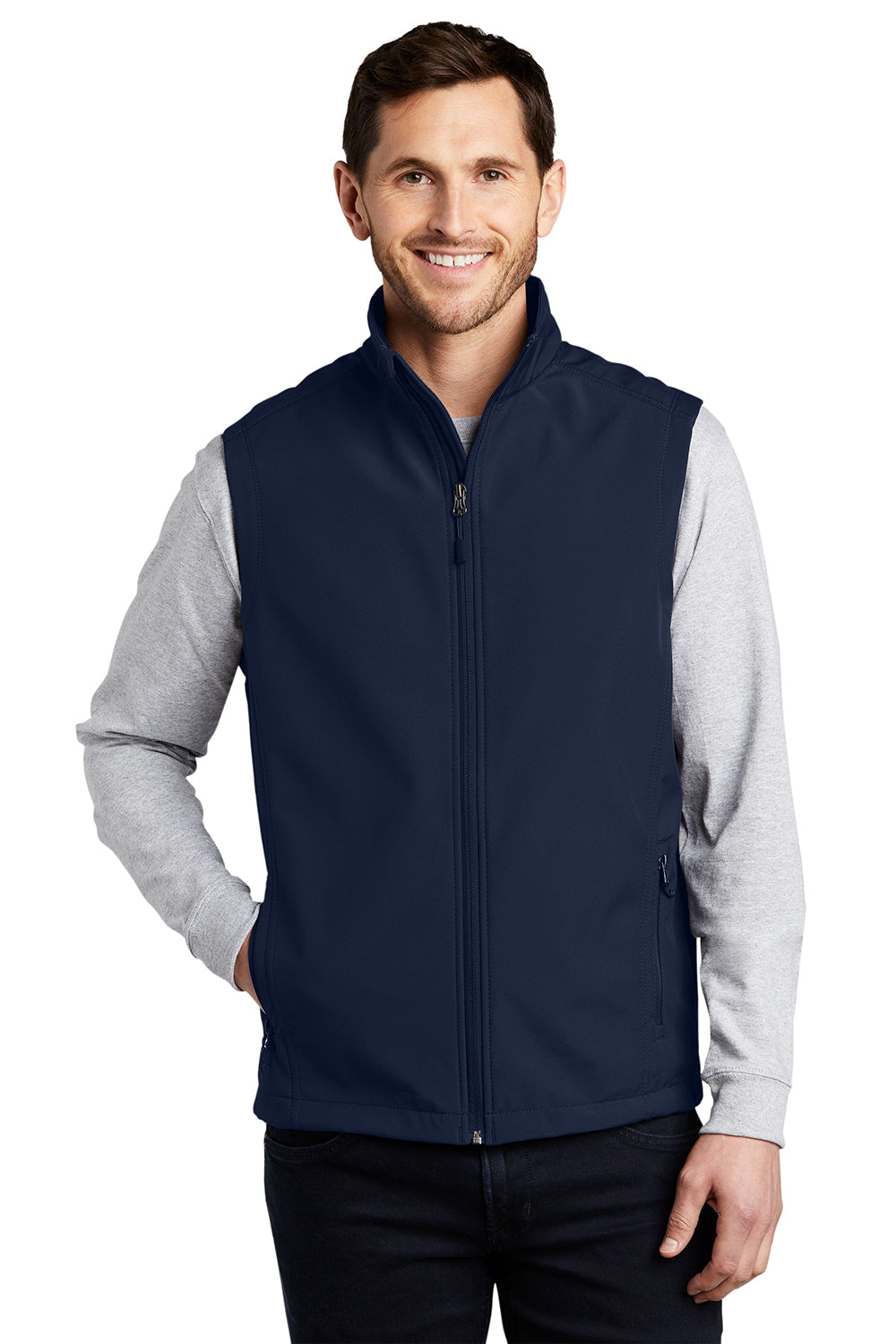 Port Authority J325 Mens Core Wind & Water Resistant Full Zip Vest Dress Navy Blue Model Front