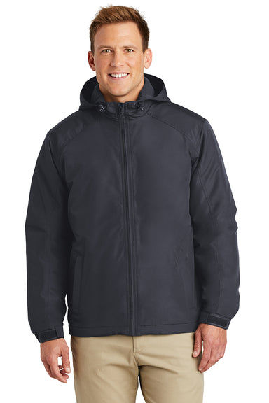 Port Authority J327 Mens Charger Wind & Water Resistant Full Zip Hooded Jacket Battleship Grey Model Front