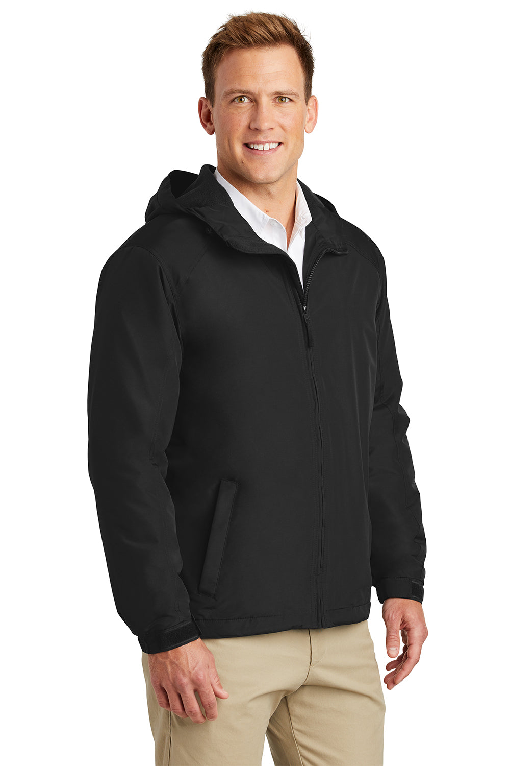 Port Authority J327 Mens Charger Wind & Water Resistant Full Zip Hooded Jacket True Black Model 3q