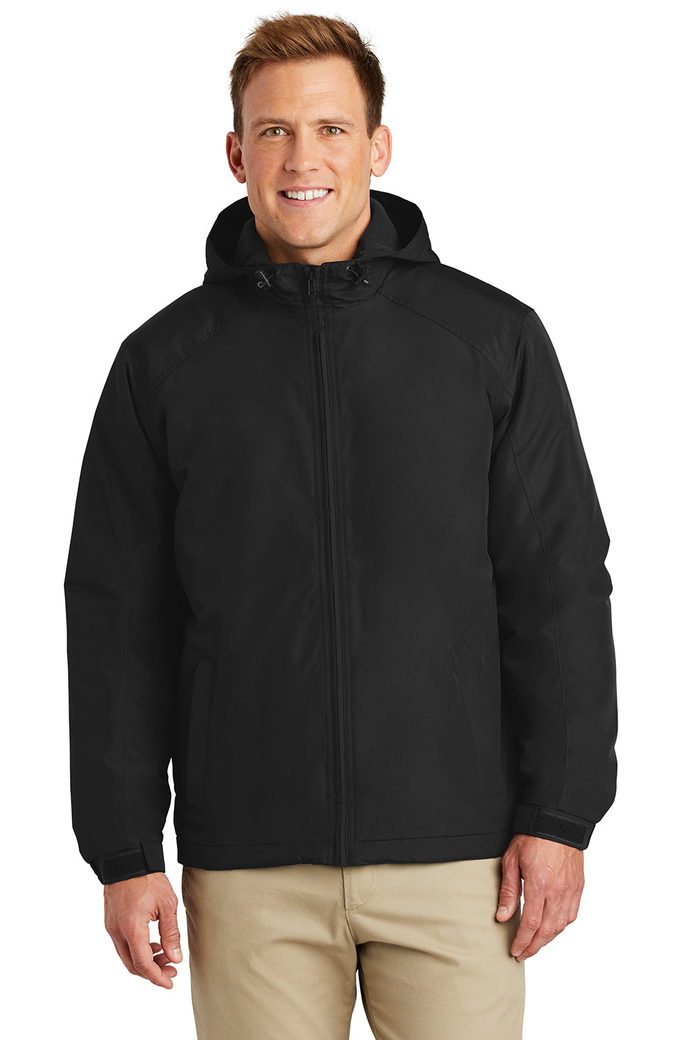 Port Authority J327 Mens Charger Wind & Water Resistant Full Zip Hooded Jacket True Black Model Front