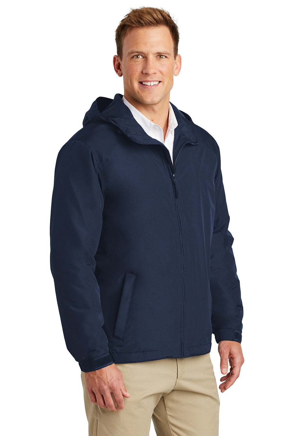 Port Authority J327 Mens Charger Wind & Water Resistant Full Zip Hooded Jacket True Navy Blue Model 3q