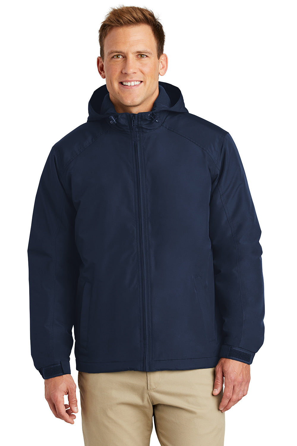 Port Authority J327 Mens Charger Wind & Water Resistant Full Zip Hooded Jacket True Navy Blue Model Front