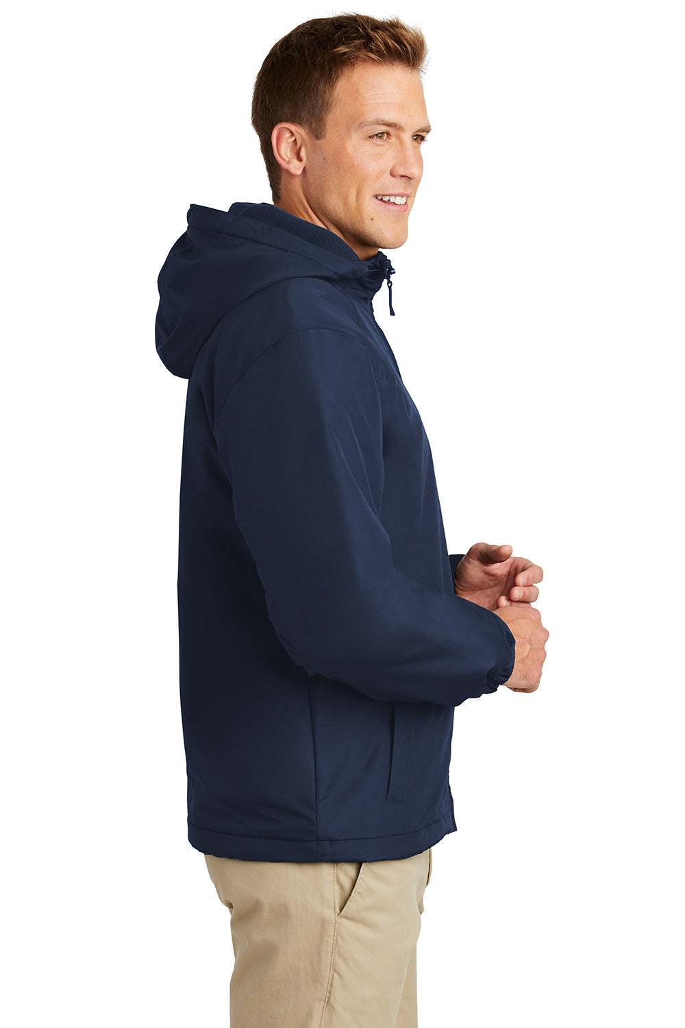 Port Authority J327 Mens Charger Wind & Water Resistant Full Zip Hooded Jacket True Navy Blue Model Side