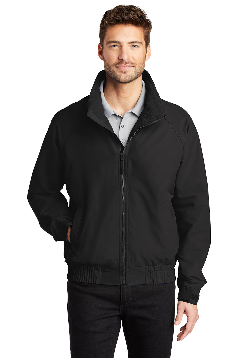 Port Authority J329/TLJ329 Mens Charger Wind & Water Resistant Full Zip Jacket True Black Model Front