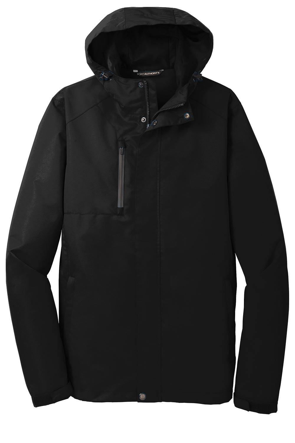 Port Authority J331 Mens All Conditions Waterproof Full Zip Hooded Jacket Black Flat Front